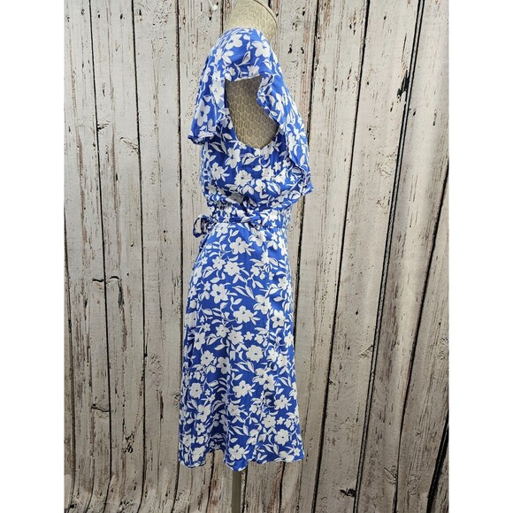 BF Women's Large Draper James RSVP Blue Futter Sleeve Tie Waist‎ Wrap Dress NWT - Picture 5 of 11